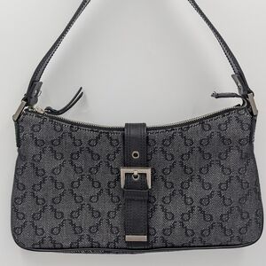 Vtg Y2K Francesco Biasia Monogram Shoulder Bag Canvas Buckle Gray Baguette